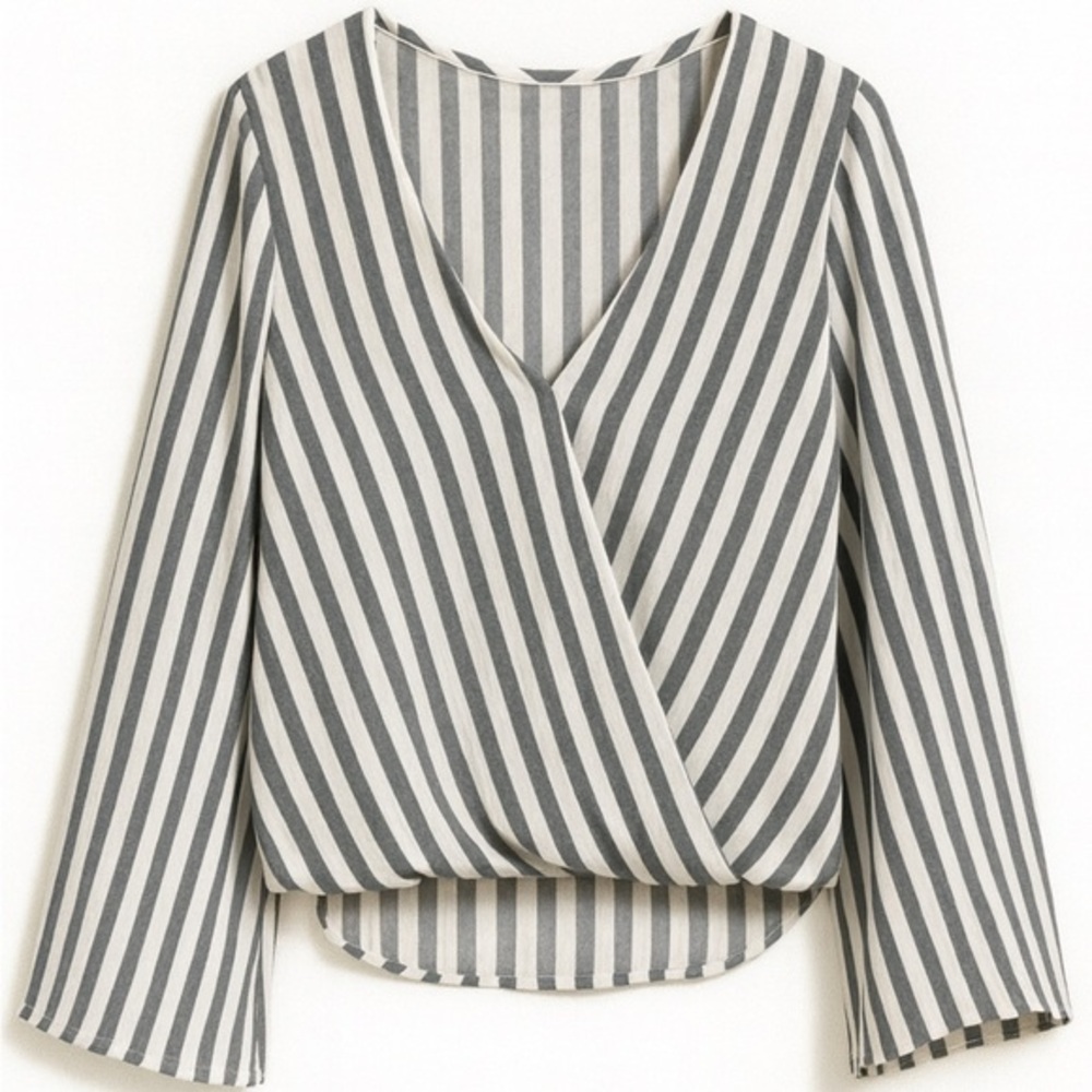 Striped V-Neck Bell Sleeve Top